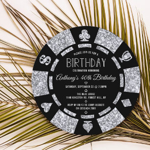 Invitation Silver Parties scintillant Poker Chip Casino fête 
