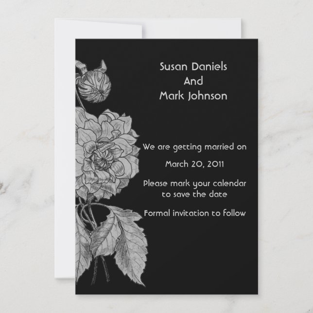 Invitation Silver Peony Black Flower Wedding Enregistrer La D (Devant)