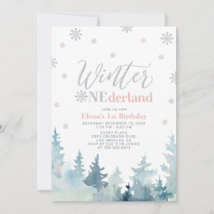 Invitation Silver & Pink Winter onederland 1er anniversaire f