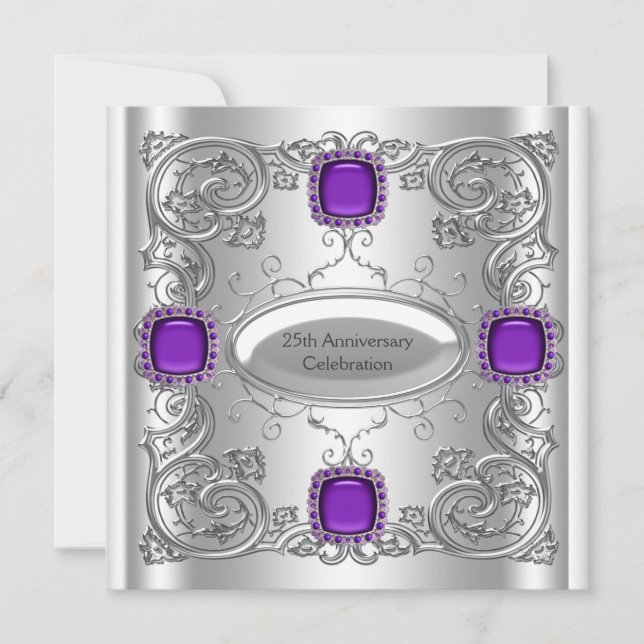 Invitation Silver Purple 25e fête Mariage (Devant)