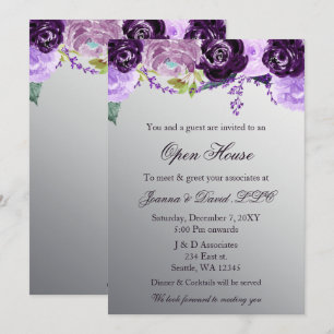 Invitation Silver Purple Floral Business Corporate Party