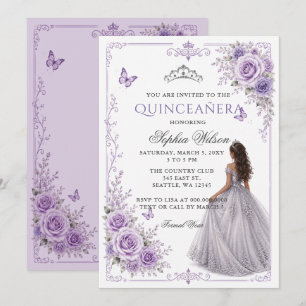 Invitation Silver Purple Floral Princess Quinceañera