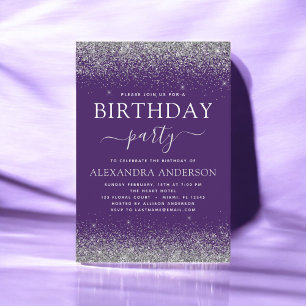 Invitation Silver Purple N'Importe Quel Âge Anniversaire Part