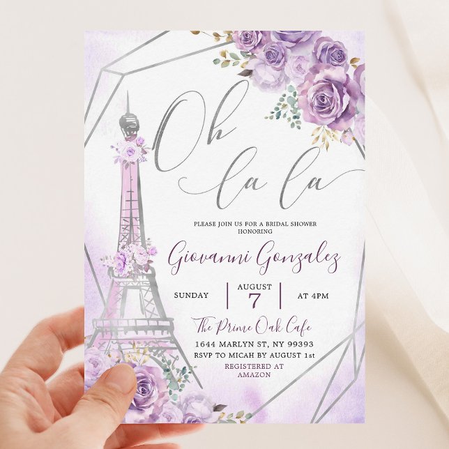 Invitation Silver Purple Paris Oh La Fête des mariées (Créateur téléchargé)