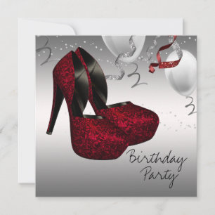 Invitation Silver Red High talon chaussures fête d'anniversai