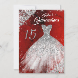 Invitation Silver Red Lace Diamond Étincelle Gown Quinceanera