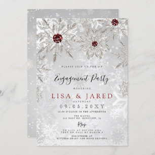 Invitation Silver Red Snowflakes