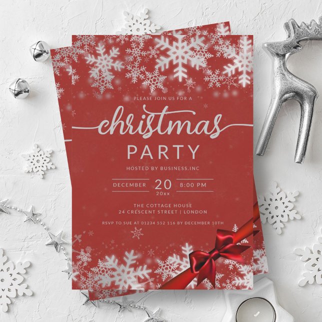 Invitation Silver Red Winter Wonder Compagnie Noël (Silver Red Winter Wonder Company Christmas Invitation)