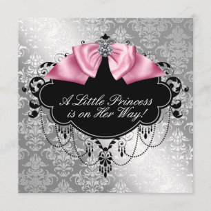 Invitation Silver Rose Black Princesse Baby Girl Douche