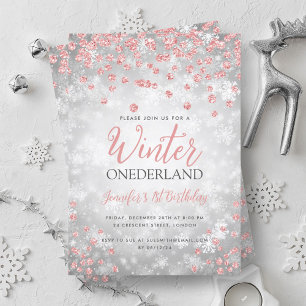 Invitation Silver Rose Gold Winter ONEDERLAND 1er anniversair