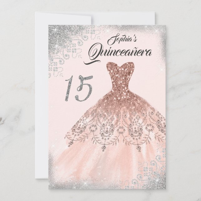 Invitation Silver Rose Or Dentelle Diamant Gown Quinceanera (Devant)