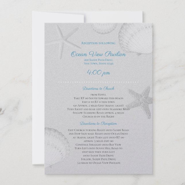 Invitation Silver Seashells Détails de réception Mariage (Devant)
