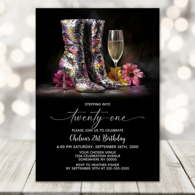 Invitation Silver Sequin Boots 21st Birthday Party (Créateur téléchargé)