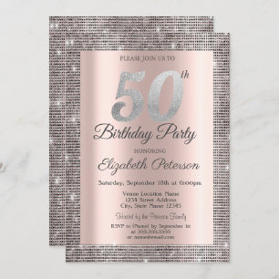 Invitation Silver Sequins Rose Gold 50e fête d'anniversaire