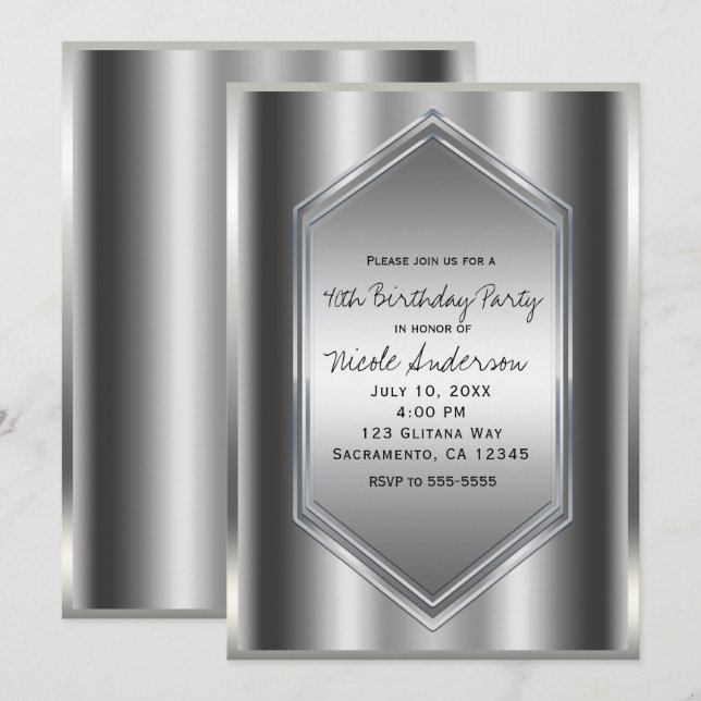 Invitation Silver Shine Glamor Chic Anniversaire Fête N'impor (Devant / Derrière)