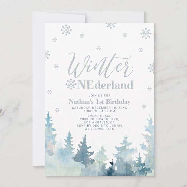 Invitation Silver Snow Winter onederland 1ère fête d'annivers (Devant)