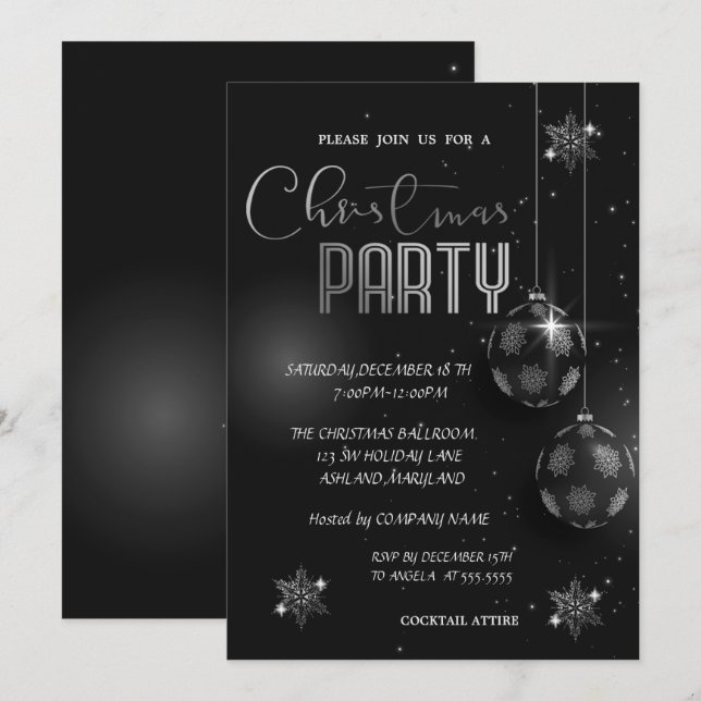 Invitation Silver Snowflakes Balls Christmas Corporated (Devant / Derrière)