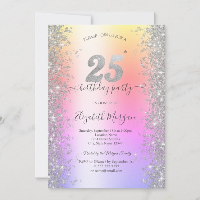 Invitation Silver Sparkle Diamonds Ombre 25ème anniversaire (Devant)