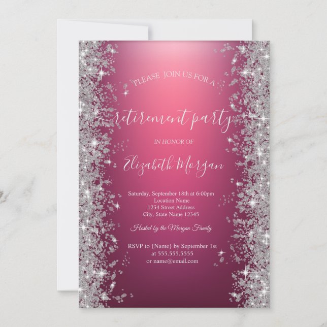 Invitation Silver Sparkle Diamonds Red Retirement Party (Devant)