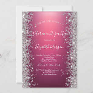 Invitation Silver Sparkle Diamonds Red Retirement Party