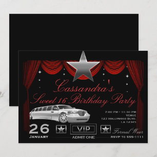 Invitation Silver Star Red Limo Hollywood fête d'anniversaire