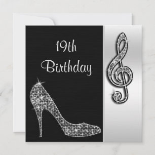 Invitation Silver Stiletto & Treble Clé 19e Anniversaire