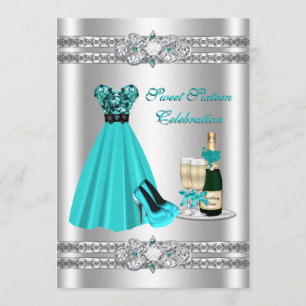 Invitation Silver Sweet sixteen Gown 5x7