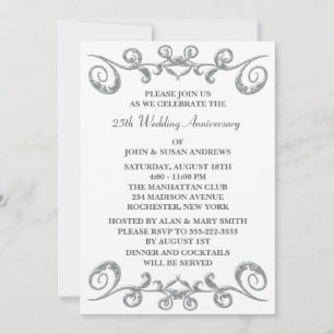 Invitation Silver Swirls 25e anniversaire de Mariage