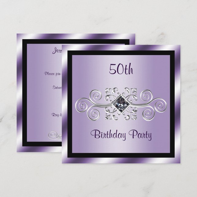 Invitation Silver Swirls & Diamond 50e anniversaire (Devant / Derrière)
