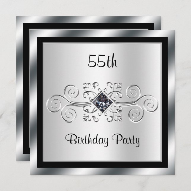 Invitation Silver Swirls & Diamond 55e anniversaire (Devant / Derrière)