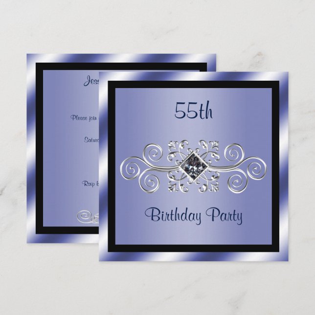 Invitation Silver Swirls & Diamond 55e anniversaire (Devant / Derrière)