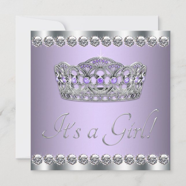 Invitation Silver Tiara Lavender Baby shower violet (Devant)