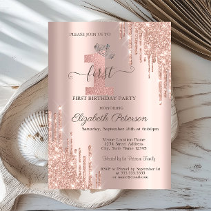 Invitation Silver Tiara Rose Gold Drives 1er anniversaire