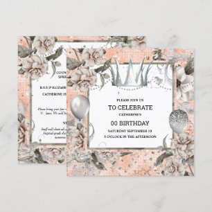 Invitation Silver tiara shabby chic pêche à parties scintilla
