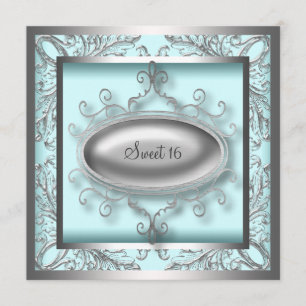 Invitation Silver Turquoise Blue Sweet 16 Anniversaire