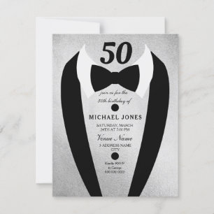 Invitation Silver Tuxedo Mens 50e anniversaire de fête Invita