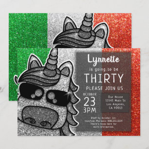 Invitation Silver Unicorn Parties scintillant Italie Drapeau 