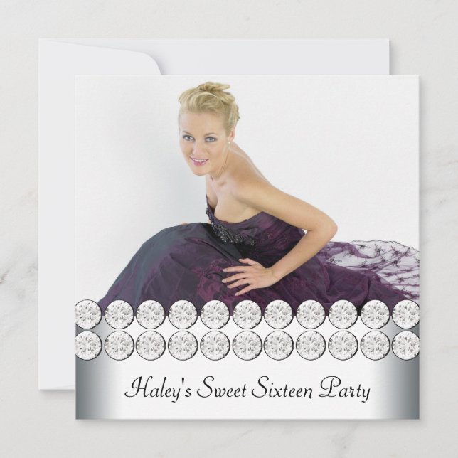 Invitation Silver White Photo Sweet 16 Anniversaire (Devant)