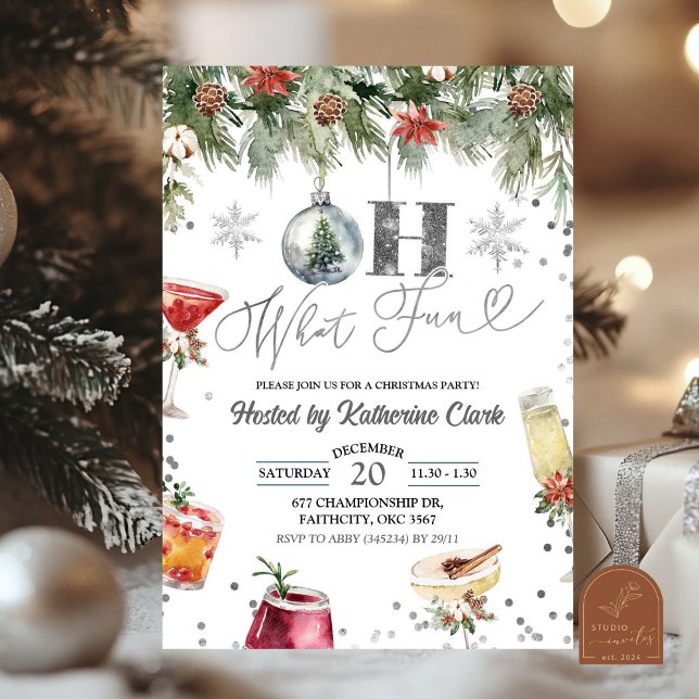 Invitation Silver Winter Fun Noël Cocktail de vacances Fête (Créateur téléchargé)