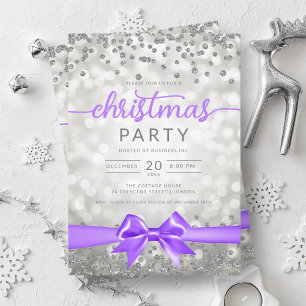 Invitation Silver Winter Glam Company Xmas Purple Ribbon