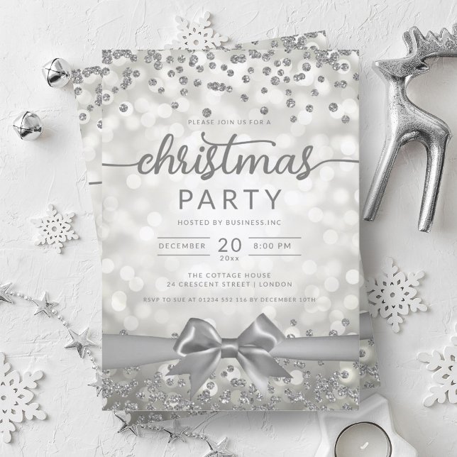 Invitation Silver Winter Glam Company Xmas Ribbon (Silver Winter Glam Company Xmas Ribbon Invitation)