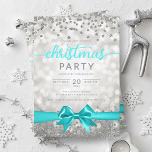 Invitation Silver Winter Glam Company Xmas Turquoise Ribbon