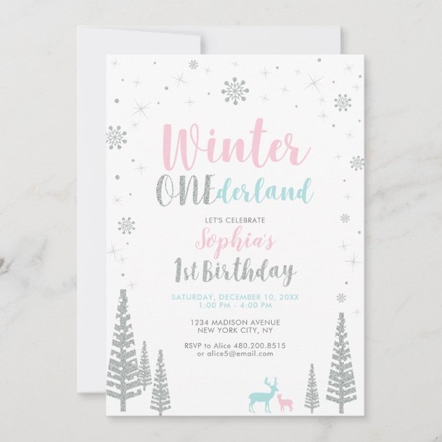 Invitation Silver Winter onederland 1ère fête d'anniversaire  (Devant)