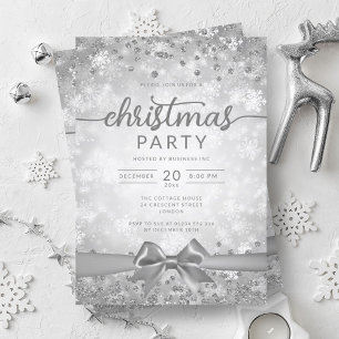 Invitation Silver Winter Snowflakes Company Ruban