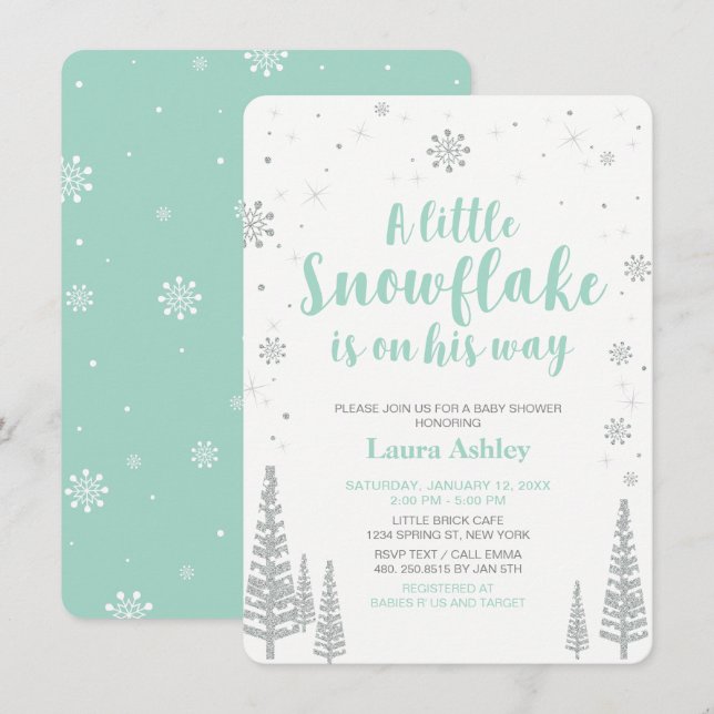 Invitation Silver Winter Wonderland, Baby shower garçon, 4,5x (Devant / Derrière)