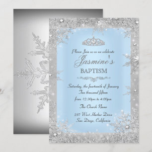 Invitation Silver Winter Wonderland Baptême Bleu Christening