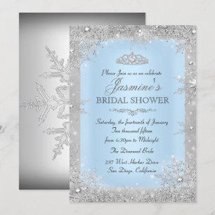 Invitation Silver Winter Wonderland Fête des mariées bleue