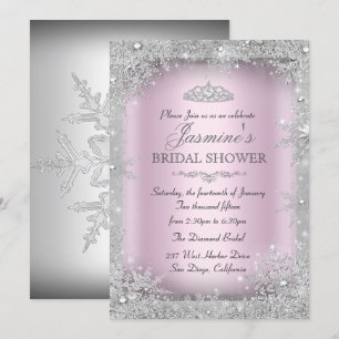 Invitation Silver Winter Wonderland Fête des mariées rose