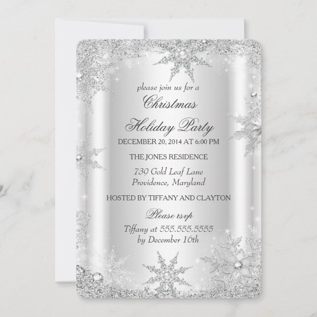 Invitation Silver Winter Wonderland Noël Fête de Noël 2 (Devant)