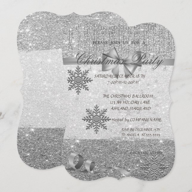 Invitation SilverSnowflakes, Glitterie, Fête de Noël de l'ent (Devant / Derrière)